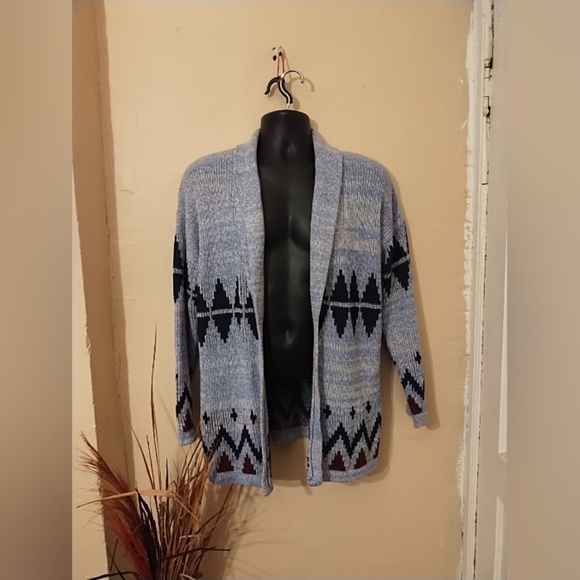 Urban Outfitters Ecoté Blue,Black,Red Women's Artez Open Front Sweater Sz Small - Picture 2 of 12